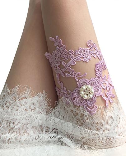 YuRong Wedding Flower Garter Bridal Pearls Garter Bridal Krystal Garter G13 (Lavender)