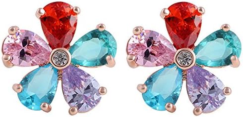 Shuyani 18K White Gold plated Multicolor Cubic Zirconia CZ Pear Cut Flower Stud Earrings(rose gold plated)