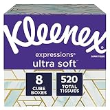 Kleenex Expressions Ultra Soft Facial Tissues, 8 Cube Boxes, 65 Tissues per Box (520 Tissues Total)
