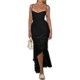 NRTHYE Women Elegant Irregular Ruffles Hem Maxi Dress Mesh Ruched Sleeveless Backless Pleated Long Party Club Dresses