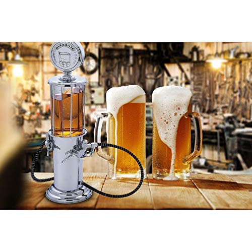 Wyndham House Bar Butler Antique Gas Pump Beverage Dispenser with 2 16 Ounce Containers, Silver - Thumbnail 2