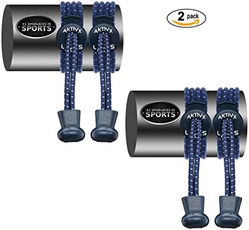 AKTIVX SPORTS LACES - No Tie Elastic Shoelaces that Lock, Replacement Running Shoelaces for Men, Women,Adults, Seniors &amp; Kids Sneakers, Cleats, Boots (2-Pack) (Navy Blue, Navy Blue)