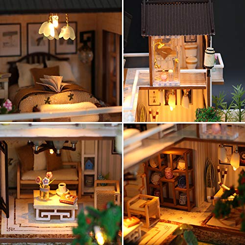 image for Kisoy Miniature DIY Dollhouse Kit with Furniture Accessories Creative 