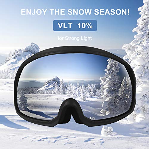 Moongo Tool Ski Goggles, Snowboard Snow Goggles for Men Women Winter Glasses OTG Design Anti-Fog 100% UV400 Protection Anti-Slip Strap Compatible for Ski Helmet, Outdoor Gear