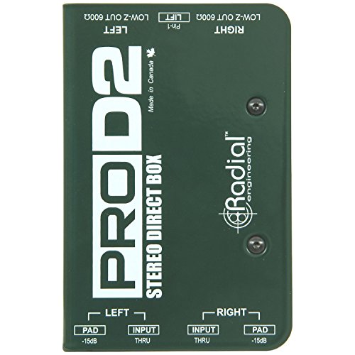Radial ProD2 Passive 2 Channel Instrument Direct Box Passive Stereo DI with Isolation Transformer, 15dB Pad and Lift Switch with Senor Microphone Cable and Instrument Cable