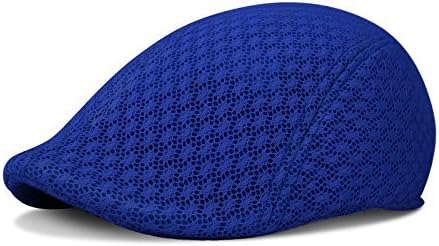 Duck Mesh Summer Gatsby Cap Mens Ivy Hat Golf Driving Sun Flat Cabbie Newsboy (Royal Blue)
