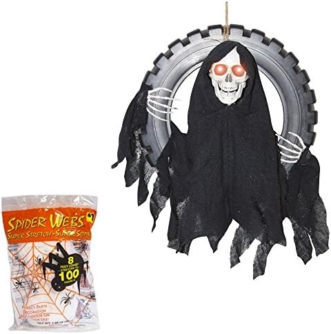 Halloween Decorations Animated Reaper | Outdoor Sound Activated Prop | 16 Inches with Spider Webbing Decoration