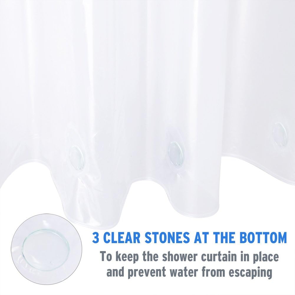 AmazerBath Plastic Shower Curtain, 72" W x 72" H EVA 8G Shower Curtain with Heavy Duty Clear Stones and 12 Grommet Holes Thick Bathroom Plastic Shower Curtains-Clear: Home & Kitchen