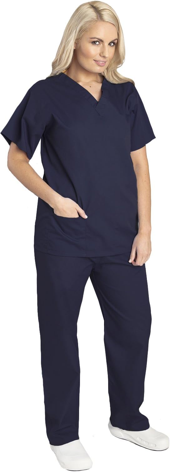 Unisex Budget Medical Scrub Set - Reversible - TOP Tunic and Trousers - 7 Colours Available - Navy, Blue, Green and More