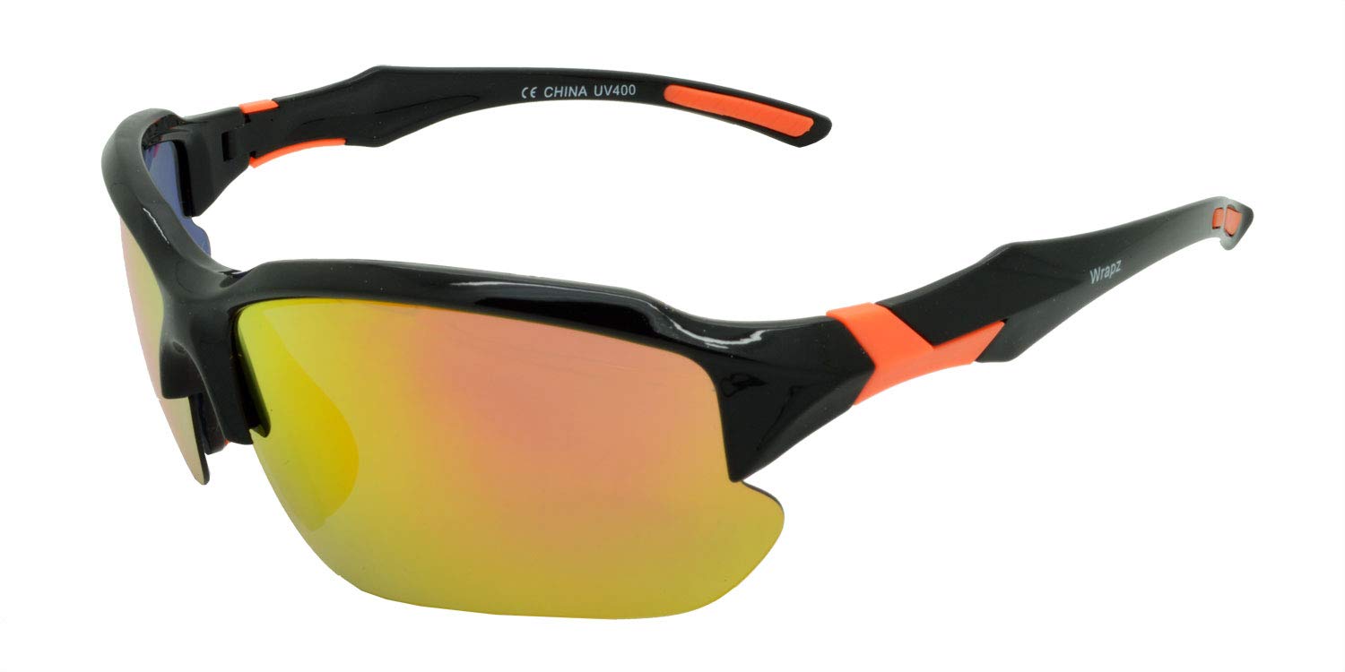 WrApz 9301 Polarised Sunglasses Gloss Black with Orange Mirror Lens