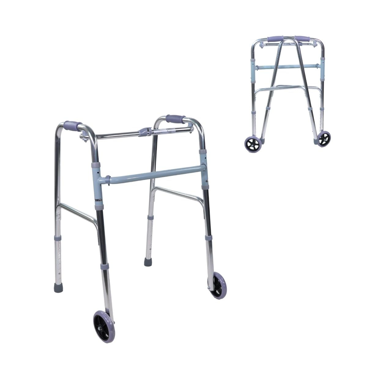 Mobiclinic®, Walking Frame for the Elderly, Model Capitel, European Brand, Foldable, Height Adjustable, Anti-Slip, Adults or Disabled, Lightweight and Sturdy, 2 Wheels, Aluminium, Colour Grey