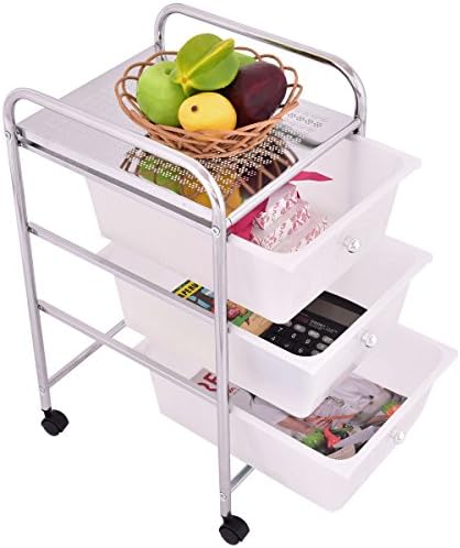 3 Drawers White Metal Rolling Storage Cart - By Choice Products