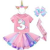 Hewtwerck Unicorn Birthday Outfit for Girls - Unicorn Shirt & Tutu Skirt Dress with Headband, Hair Bow & Sash