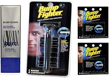 Barc Bump Down Razor Bump Relief, Alcohol-Free, Unscented Lotion, 3.34 Oz + Bump Fighter Razor for Men + Bump Fighter Cartridge Refill, 5 Ct (Pack of 2) + Makeup Blender