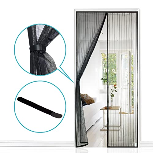 Apalus Fly Screen Door, Magnetic Insect Protection, Ideal for Balcony Doors, Cellar Doors and Patio Doors, Easy to Attach with Adhesive, No Drilling, Cannot be Shortened, 100 x 220 cm, Black