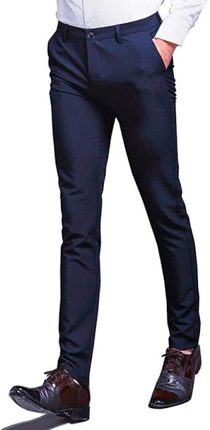 Amazon Co Jp ビジネススラックス メンズ スリム 光沢 美脚 夏 通勤 ロングパンツ ネイビー 29 服 ファッション小物