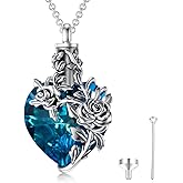 PELOVNY Rose/Lotus/Sunflower/Lily Flower Cremation Urn Necklace For Ashes Sterling Silver Heart/Teardrop Crystal Memorial Jewelry For Women