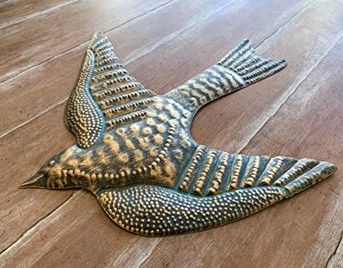 Large 14" Metal Birds Decorative Wall/Fence Plaques Brass Verdigris Garden Art Sculptures - Set of 3