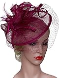 Vijiv Women Vintage Derby Fascinator Hat With Veil Pillbox Headband Feather Cocktail Tea Party