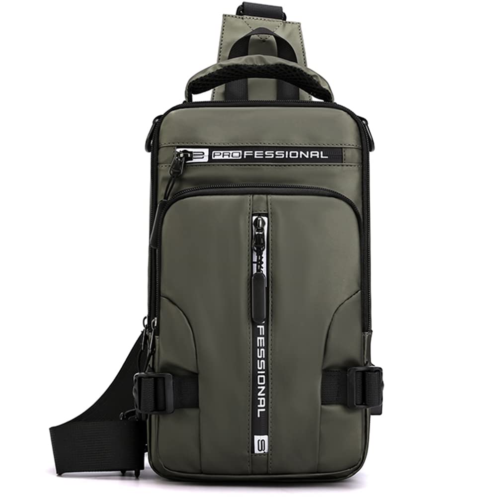 NEUSOP Sling Backpack Chest Bag Mens Shoulder Bag Crossbody Waterproof Casual Shoulder Bag with USB Charging Port Rucksack Cycling Hiking Travel for Men Women Green