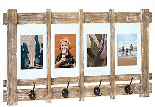 American Art Decor Rustic Wood Shelf Coat Rack with Picture Frames – Farmhouse Decor