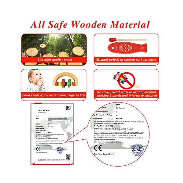 Only Better Toddlers Musical Instruments Wooden Music Toys 24 Pcs Musical Percussion Drum Set for 3 4 5 Years Olds 36…