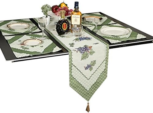 Meiduoduo Decorative Table Runner and Placemats, Grape Pattern Cotton Soft Decoration Mats Table Cloth Coffee Mat, Set of 1 Table Runner+ 4 Placemats (1 Table Runner + 4 Placemats)