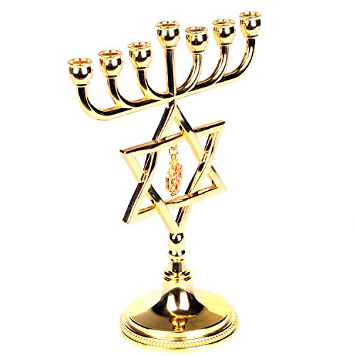 Jerusalem Menorah,Jewish Menorahs 7 Branch Star of David and Jerusalem