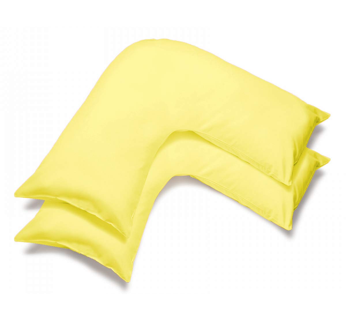 mFabrics Pack of 2 | Poly-Cotton Plain Dyed V Pillow Covers | UK V-Shaped Pillowcase Pair (Lemon)