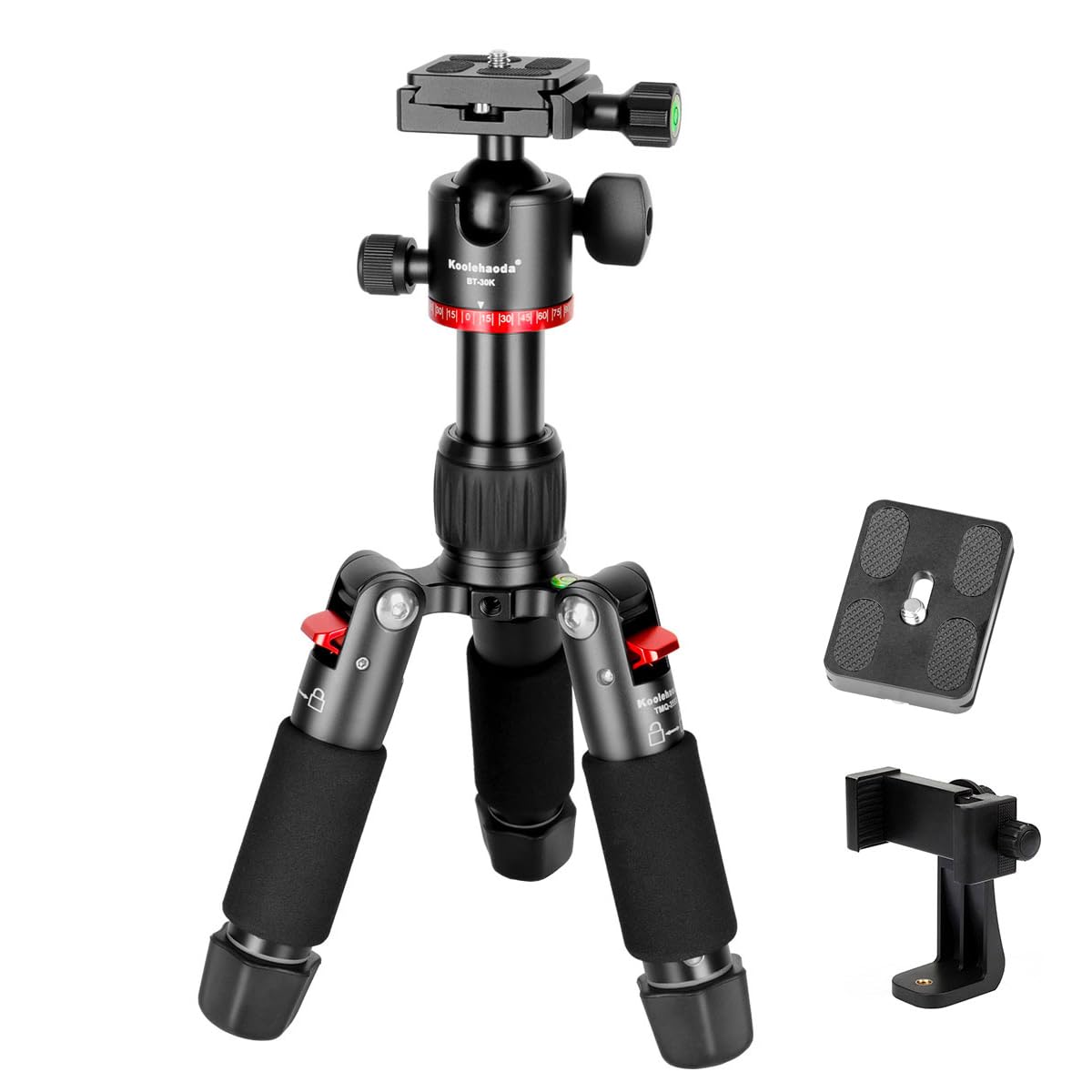 Koolehaoda Mini Tripod for Camera Aluminum Desktop Tripod with 360° Ball Head, Two 1/4" QR Arca-Tyle Plates and Phone Holder Included for DSLR Camera Video Camcorder, Load up to 6kg