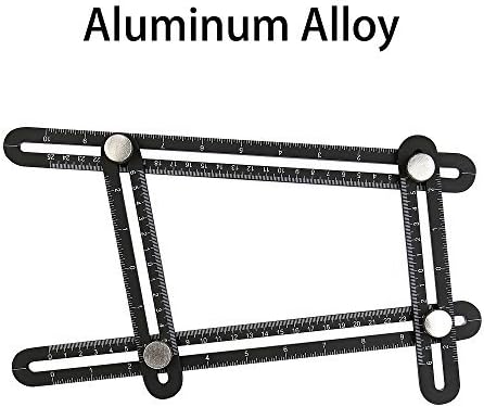 FECOPRIOR Template Tool - Aluminum Alloy Multi Angle Measuring Tool with Metal Knobs and Bolts Angle Ruler for Builders and Craftman (Black)