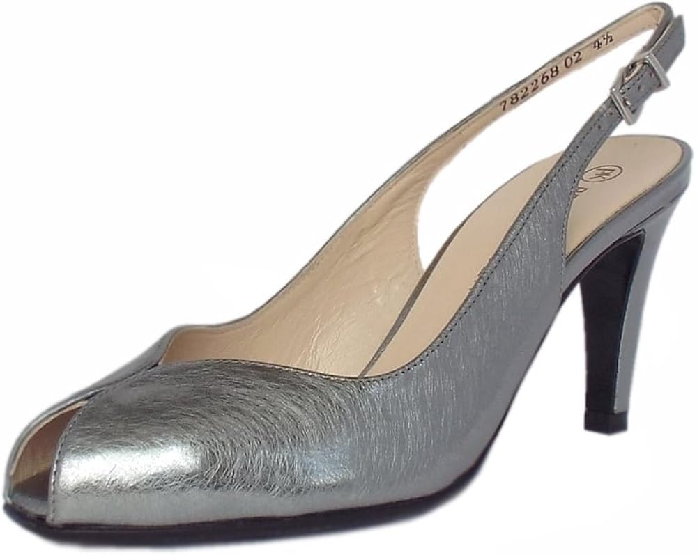silver peep toe slingback heels