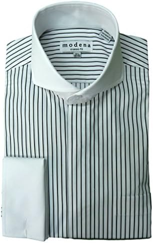 Modena Men's Dobby Striped Cutaway Collar French Cuff Dress Shirt