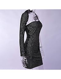 Vestido corto de malla de lentejuelas para mujer con diamantes de imitación de terciopelo, sin espalda, brillante, para taladrar