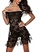 Avidlove Women's Sleeveless Slash Neck Sexy Lingerie Dress + G-string Black Lace Courtesan Chemise, XL = US L