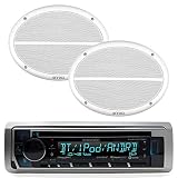 Kenwood Bluetooth USB CD iPod Radio, 2-Enrock 2-Way 6x9 White Marine Speaker Set