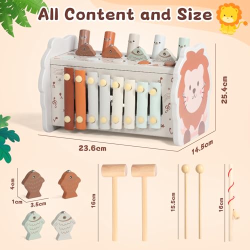 Baby Toy 1 Year – Montessori Games 1 Year 4 in 1 Montessori Toy with Taupe Tape-Taupe Xylophone Baby Fishing and Maze Toys for 1 Year Old Educational Wooden Ideal Christmas Gift Child 1 Year Old Girl Boy