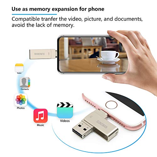USB Drive 128GB USB Memory Stick iOS Flash Drives for iPhone Photo Stick External Drive Sunswan Compatible iPhone iPad iOS MacBook and Computer (Silver128G-XY) - Thumbnail 4