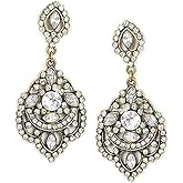 Gold Tone Art Deco Flapper Antique Vintage Retro Style Bridal Wedding Prom Rhinestone Dangle Earrings