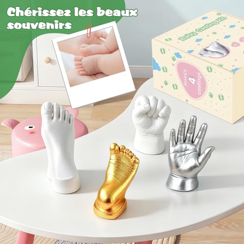 TOGOU2S Hand Print Baby Foot 0-9 Months 3D Moulding Kit for 4 Casts with Paints, Safe and Non-Toxic Personalized Souvenirs Gift Newborn Boy Girl Gift Young Parents