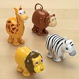 Bits and Pieces - Set of Four (4) Wind Up Running Jungle Animals - Wind-Up Monkey, Lion, Zebra and Giraffe Toys