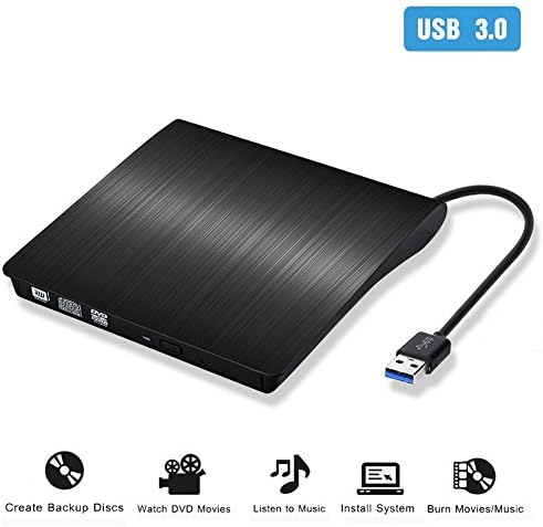 External CD Drive USB 3.0 Portable Slim CD DVD Rom,CD DVD +/-RW Writer/Rewriter/Player High Speed Data Transfer for Macbook Pro Laptop/Desktops Win10/8/7 and Linux OS (black)