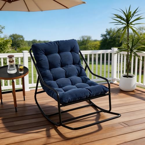 KEIKI Oversized Papasan Rocking Chair with Thick Corduroy Cushion, Ergonomic Lo…