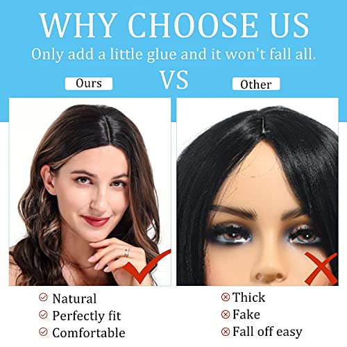 POPTAIYU Long Brown Mixed Blonde Wavy Highlight Lace Front Wig for Women 26 Inch Middle Part Curly Wig Natural Looking Synthetic Heat Resistant Imported Fiber Wig for Daily Party Use (Brown Mixed Blonde)