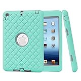 iPad Mini Cases, ROKE Rugged Dual Layer Case for iPad Mini 1/2/3 with Studded Rhinestone, Drop Proof, Dust Proof Design (B-Grey-Mint Green)