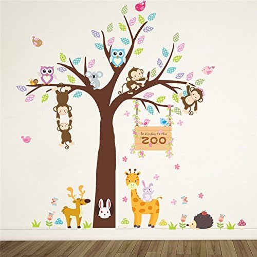Pakdeevong shop Wild animals, wild rabbits, trees, monkeys, giraffes, wall decors, nursery bedrooms, bedroom decorations, decals, wall murals, posters