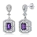 Sterling Silver Purple Amethyst Gemstone Birthstone Dangle Earrings (6.68 cttw, Center Stone: 7X5MM)