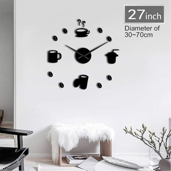 guyuell Rahmenlose Kaffee Zeichen 3D DIY Wandkunst Uhr Klassische