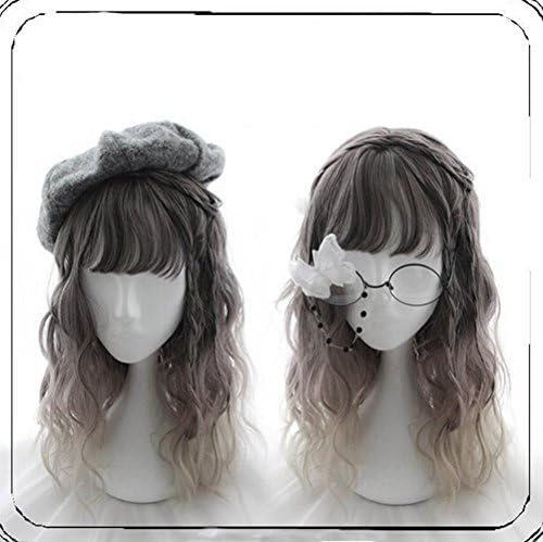56cm 3 Tone Colors Lolita Wigs with Bangs Grey Purple Blonde Ombre Harajuku Cosplay Hair