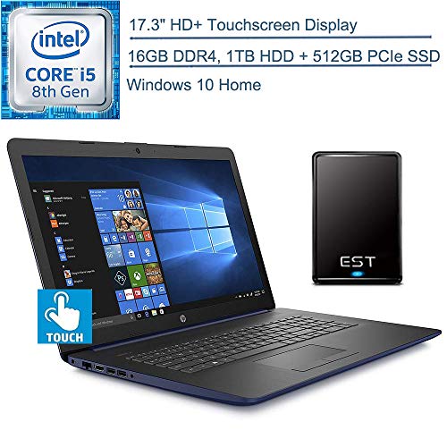 2020 HP 17.3″ Touchscreen Laptop Computer/ Intel Quad-Core i5-8265U (Beats i7-7500U)/ 16GB DDR4 RAM/ 1TB HDD + 512GB PCIe SSD/ Windows 10 Home/ Blue/ EST 320GB External Hard Drive
